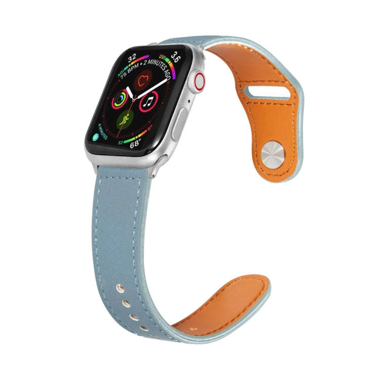 Nail Silver Buckle Leather Watch Band For Apple Watch Series 9&8&7 41mm / SE 3&SE 2&6&SE&5&4 40mm...