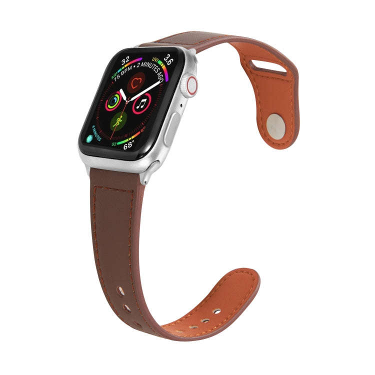 Nail Silver Buckle Leather Watch Band For Apple Watch Series 9&8&7 41mm / SE 3&SE 2&6&SE&5&4 40mm...