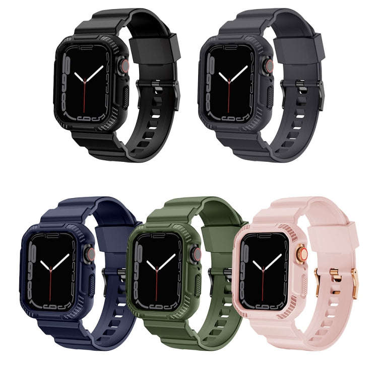 Integrated Carbon Fiber Pattern Silicone Watch Band For Apple Watch Series 8&7 45mm / SE 2&6&SE&5...