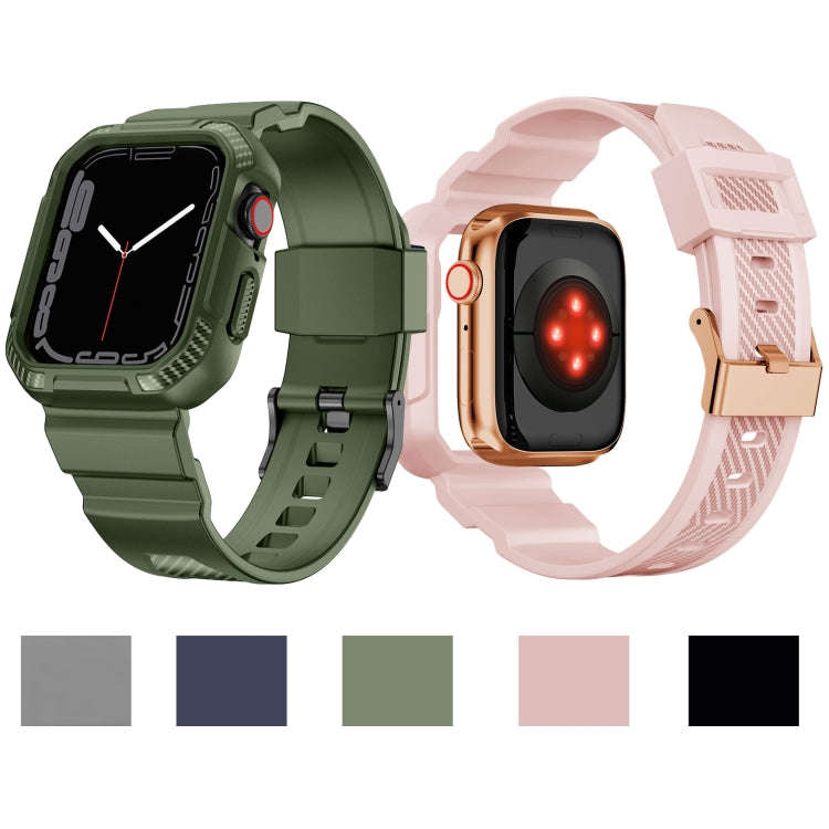 Integrated Carbon Fiber Pattern Silicone Watch Band For Apple Watch Series 8&7 45mm / SE 2&6&SE&5...