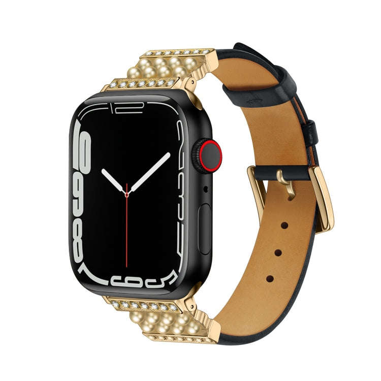 Pearl Diamond Leather Watch Band For Apple Watch Series 9&8&7 41mm / SE 3&SE 2&6&SE&5&4 40mm / 3&...