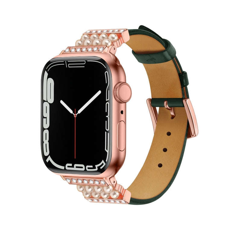 Pearl Diamond Leather Watch Band For Apple Watch Ultra 49mm&Watch Ultra 2 49mm / Series 9&8&7 45m...