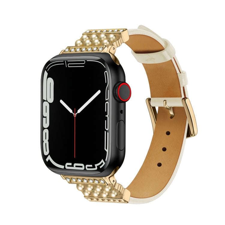 Pearl Diamond Leather Watch Band For Apple Watch Ultra 49mm&Watch Ultra 2 49mm / Series 9&8&7 45m...