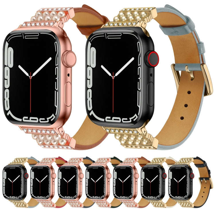 Pearl Diamond Leather Watch Band For Apple Watch Ultra 49mm&Watch Ultra 2 49mm / Series 9&8&7 45m...