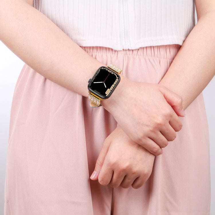 Pearl Diamond Leather Watch Band For Apple Watch Ultra 49mm&Watch Ultra 2 49mm / Series 9&8&7 45m...