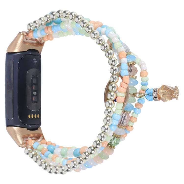 For Fitbit Charge 5 Eye Bead Chain Watch Band(Pink)