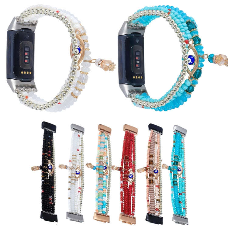 For Fitbit Charge 5 Eye Bead Chain Watch Band(Pink)