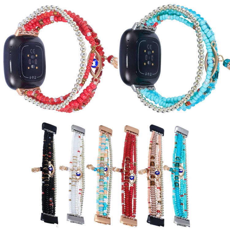 For Fitbit Versa 3 / Sense Eye Bead Chain Watch Band(Black)