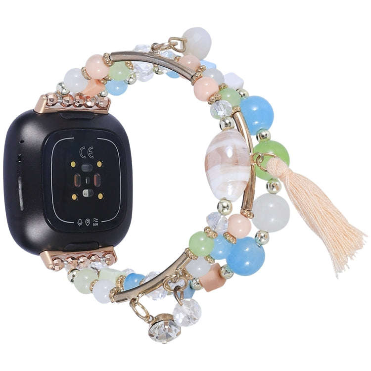 For Fitbit Versa 3 / Sense Round Bead Chain Watch Band(Pink)
