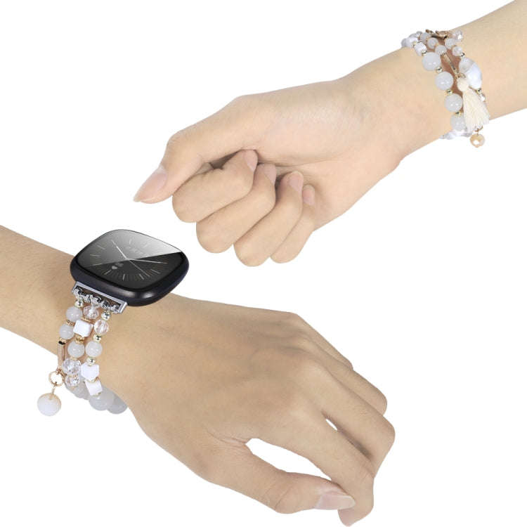For Fitbit Versa 3 / Sense Round Bead Chain Watch Band(White)