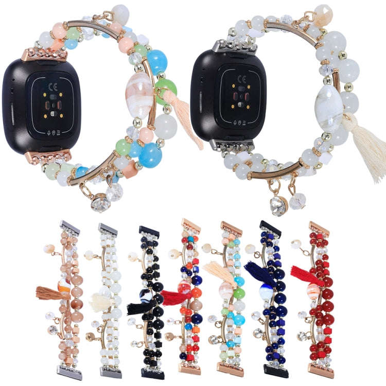 For Fitbit Versa 3 / Sense Round Bead Chain Watch Band(Pink)