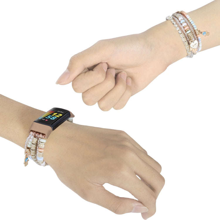 For Fitbit Charge 5 Palm Bead Chain Watch Band(Pink)