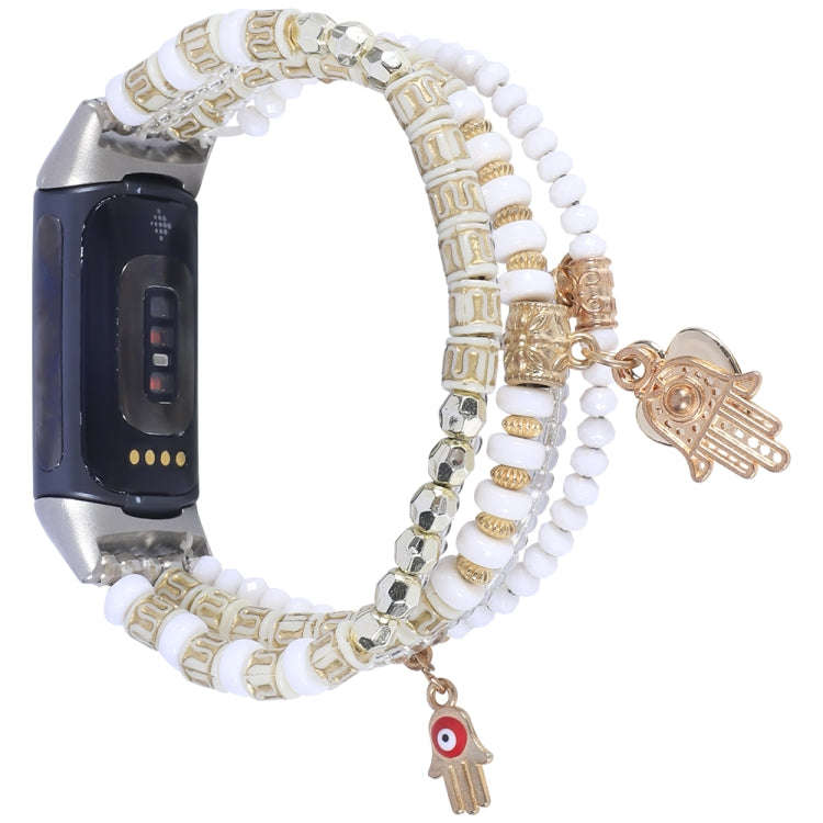 For Fitbit Charge 5 Palm Bead Chain Watch Band(White)