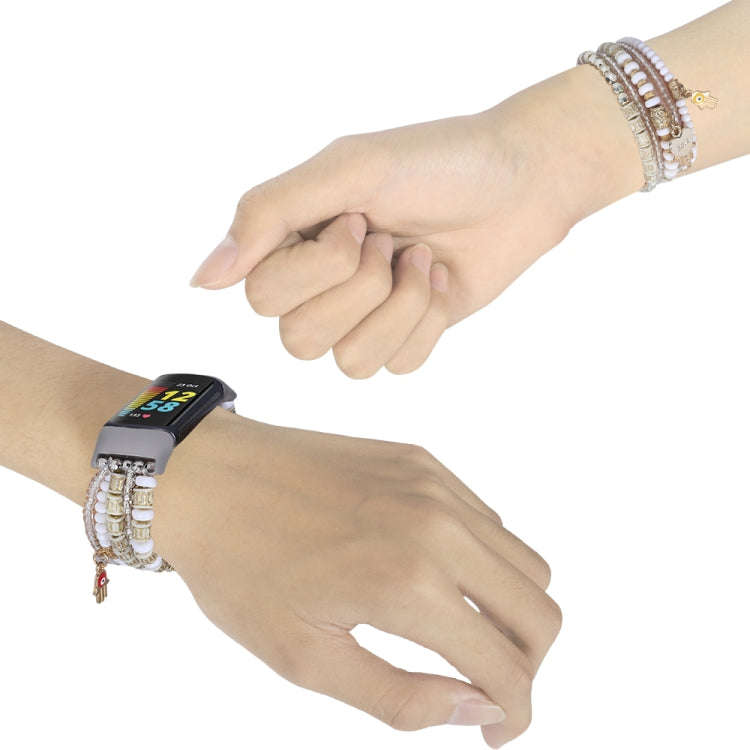For Fitbit Charge 5 Palm Bead Chain Watch Band(White)