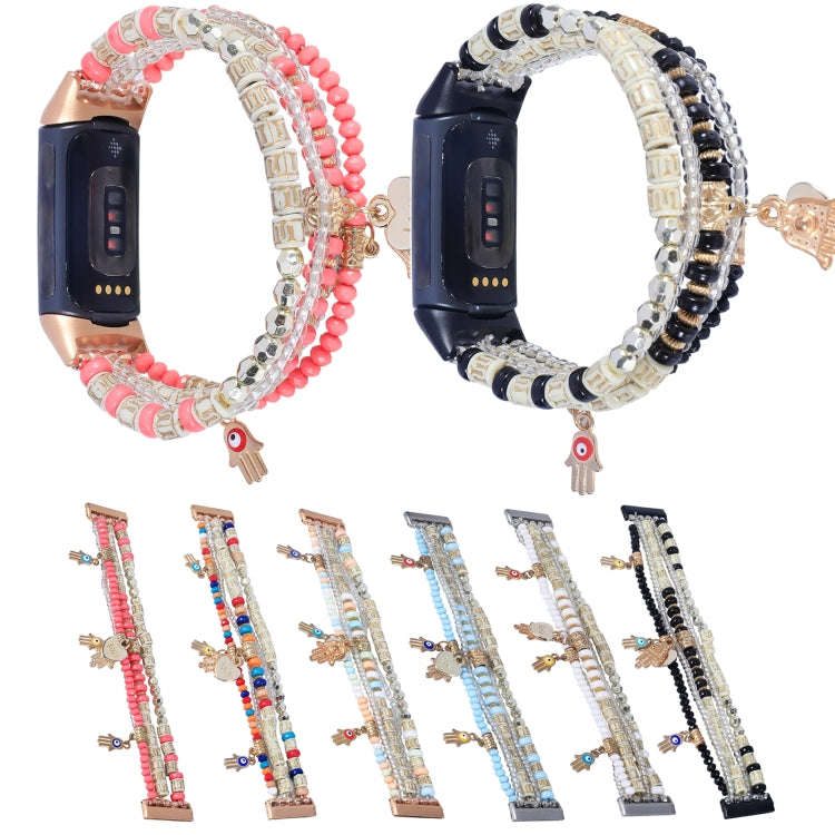 For Fitbit Charge 5 Palm Bead Chain Watch Band(White)