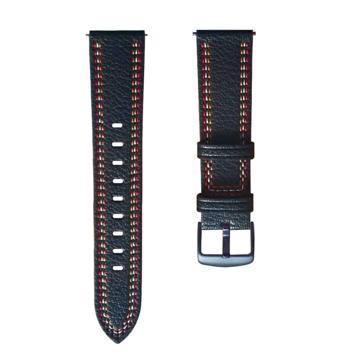 For Huawei Watch GT 3 46mm / GT Runner 22mm Tricolor Stitching Genuine Leather Watch Band(Black)