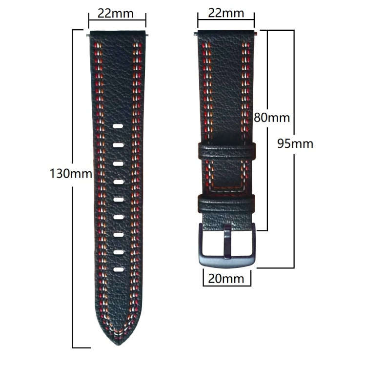 For Huawei Watch GT 3 46mm / GT Runner 22mm Tricolor Stitching Genuine Leather Watch Band(Black)