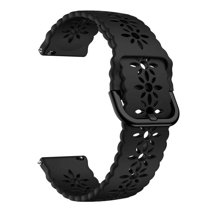 For Samsung Galaxy Watch4 20mm Plum Blossom Hollowed Silicone Watch Band(Black)