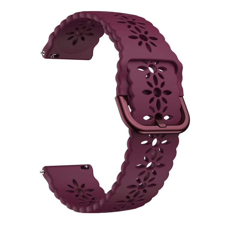 For Samsung Galaxy Watch4 20mm Plum Blossom Hollowed Silicone Watch Band(Wine Red)