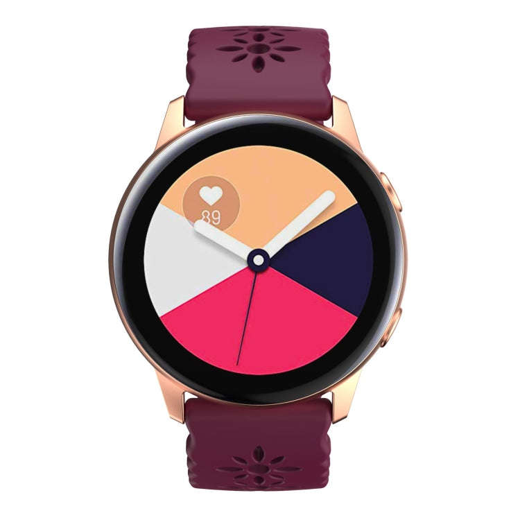 For Samsung Galaxy Watch4 20mm Plum Blossom Hollowed Silicone Watch Band(Wine Red)