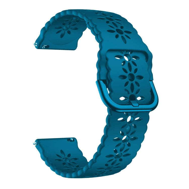 For Samsung Galaxy Watch4 20mm Plum Blossom Hollowed Silicone Watch Band(Rock Cyan)