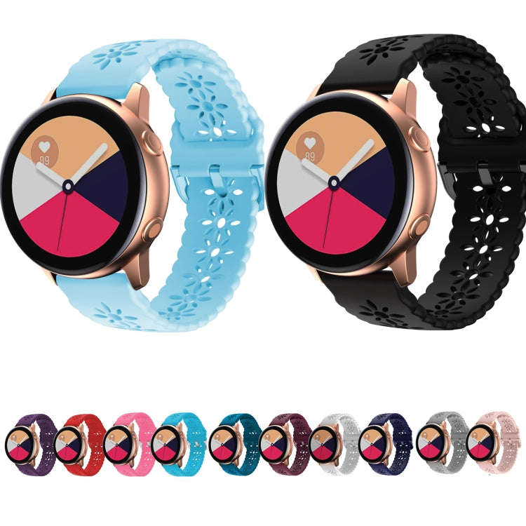For Samsung Galaxy Watch4 20mm Plum Blossom Hollowed Silicone Watch Band(Black)