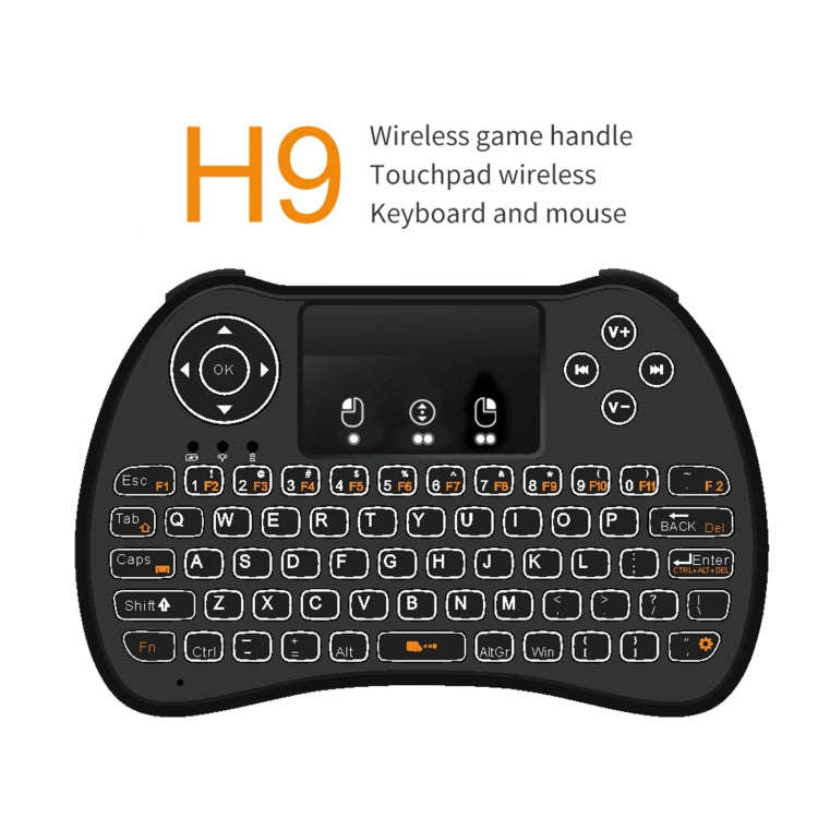 H9 2.4GHz Mini Wireless Air Mouse QWERTY Keyboard with White Backlight & Touchpad for PC, TV(Black)