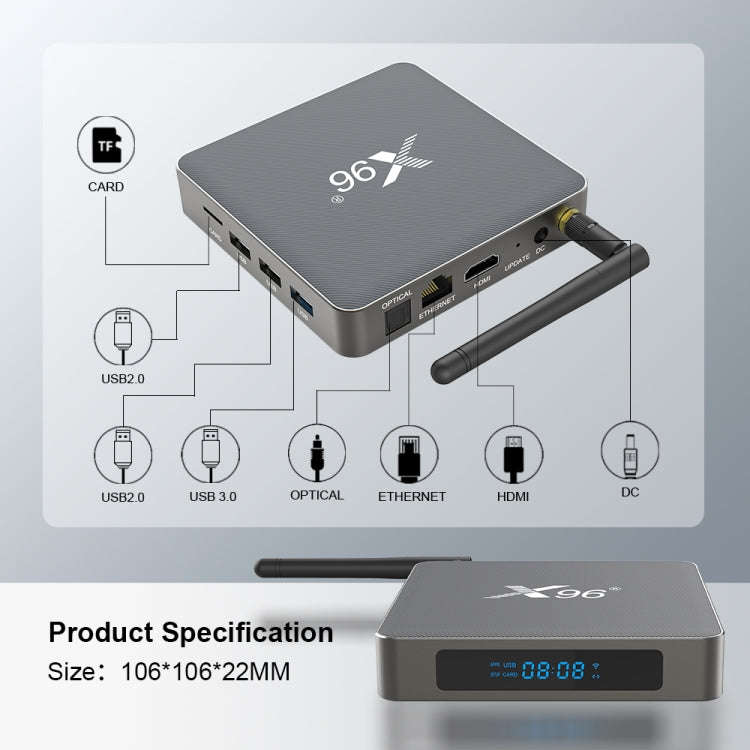 X96 X6 8K Smart TV BOX Android 11.0 Media Player, RK3566 Quad Core ARM Cortex A55, RAM: 8GB, ROM:...