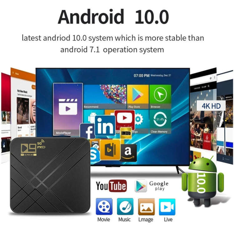D9 PRO 2.4G/5G WIFI 4K HD Android TV Box, Memory:8GB+128GB(EU Plug)