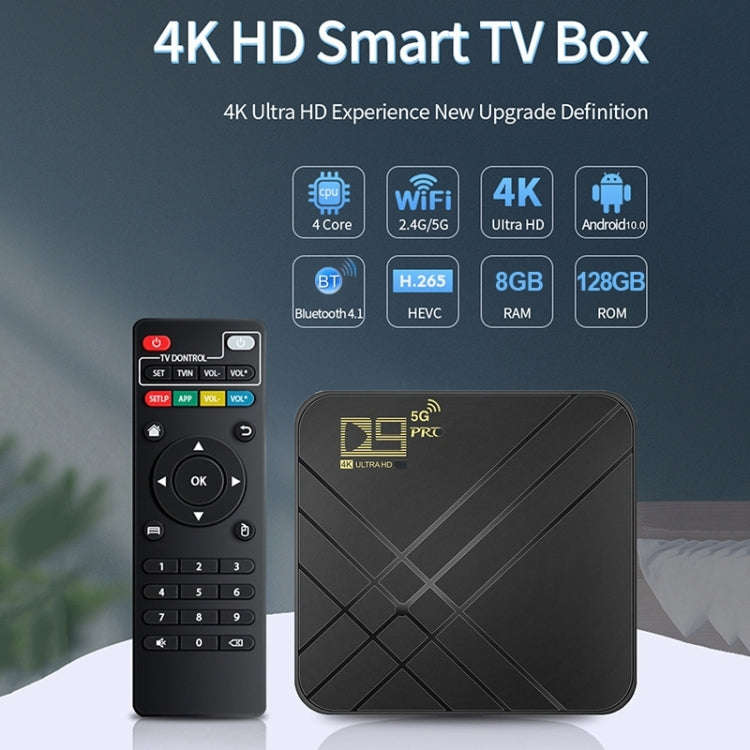 D9 PRO 2.4G/5G WIFI 4K HD Android TV Box, Memory:8GB+128GB(EU Plug)