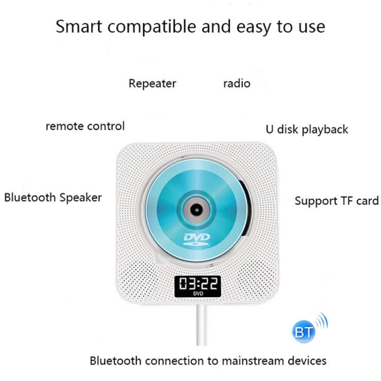 Kecag KC-608 Wall Mounted HD DVD Player Bluetooth CD Player(White)