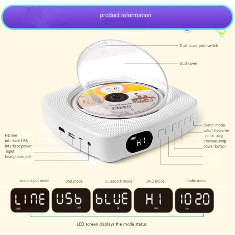 Kecag KC-609 Wall Mounted Home DVD Player Bluetooth CD Player, Specification:DVD/CD+Connectable T...