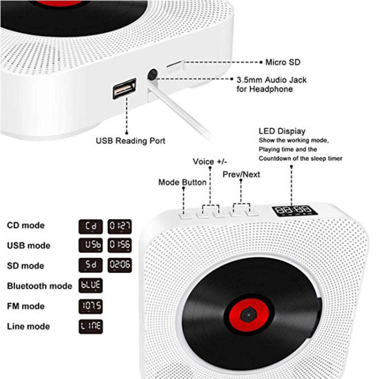 Kecag KC-809 10W Portable Bluetooth Album CD Player Player(White)