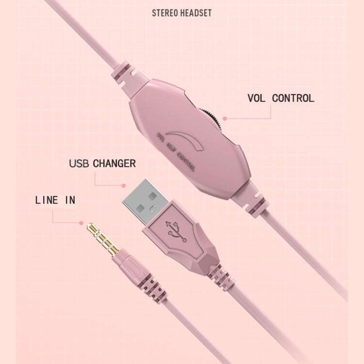 Y20 LED Bass Stereo PC Wired Gaming Headset with Microphone(Pink)