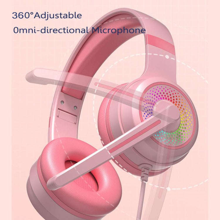 Y20 LED Bass Stereo PC Wired Gaming Headset with Microphone(Pink)