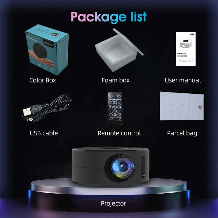 T200 1500LM 1920x1080P LED Mini Projector, US Plug(Black)