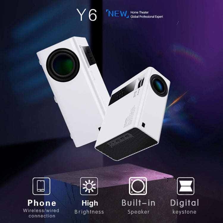 Y6 190ANSI 1024x600P LED Projector Support Screen Mirroring, AU Plug(White)