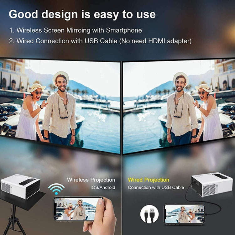 Y6 190ANSI 1024x600P LED Projector Support Screen Mirroring, AU Plug(White)