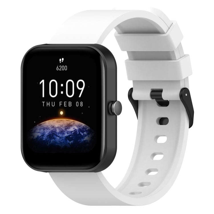 For Amazfit Bip 3 20mm Step Silicone Strap Stainless Steel Black Buckle(White)