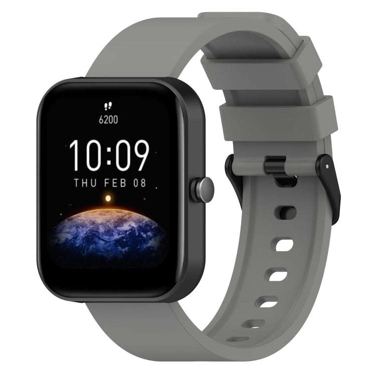 For Amazfit Bip 3 20mm Step Silicone Strap Stainless Steel Black Buckle(Grey)