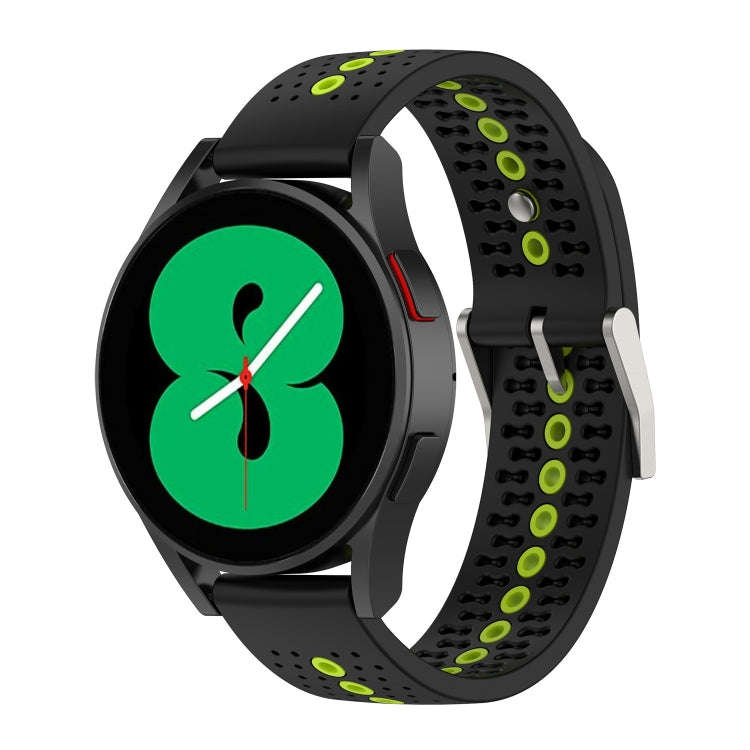 For Samsung Galaxy Watch 5 44mm 20mm Colorful Hole Silicone Watch Band(Black Lime)
