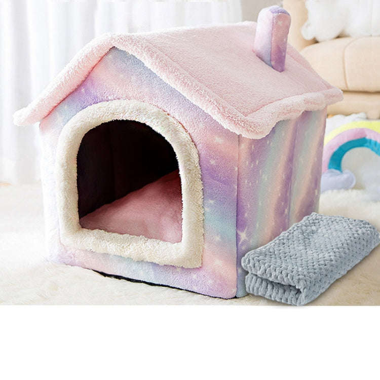 House Type Universal Removable and Washable Pet Dog Cat Bed Pet Supplies, Size:S(Pink Starry Sky ...