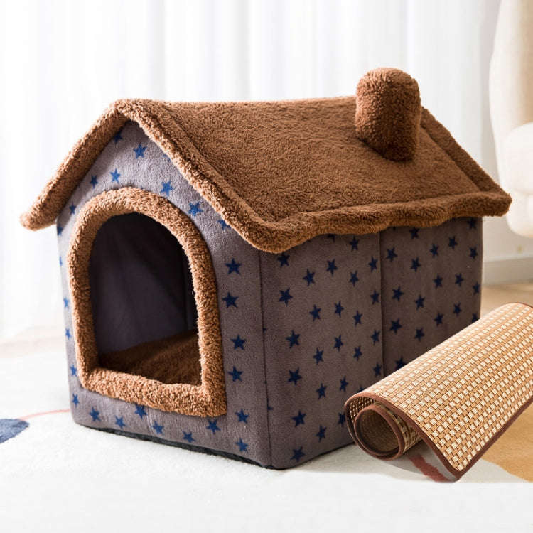 House Type Universal Removable and Washable Pet Dog Cat Bed Pet Supplies, Size:S(Coffee Hut + Mat)