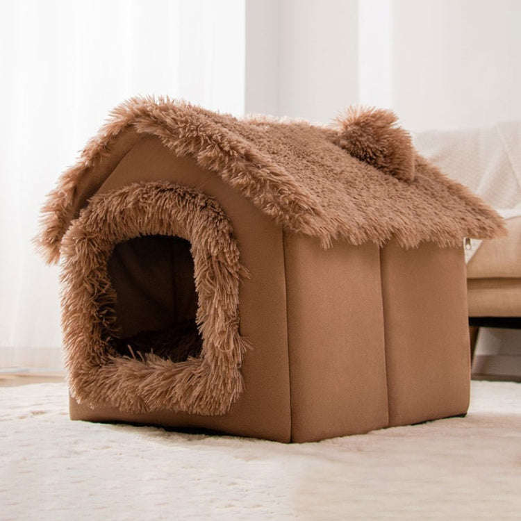 House Type Universal Removable and Washable Pet Dog Cat Bed Pet Supplies, Size:M(Brown Igloo)