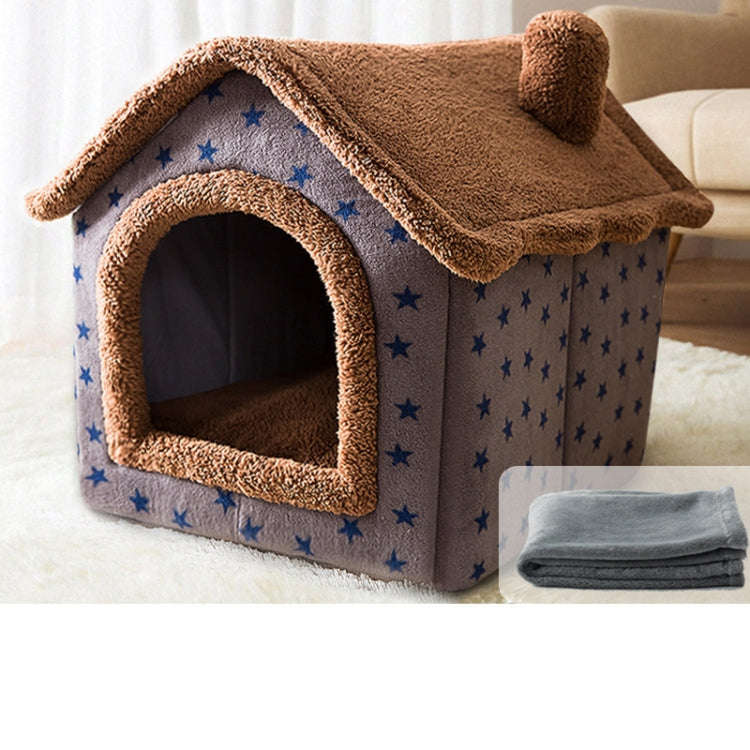 House Type Universal Removable and Washable Pet Dog Cat Bed Pet Supplies, Size:M(Coffee Hut + Bla...