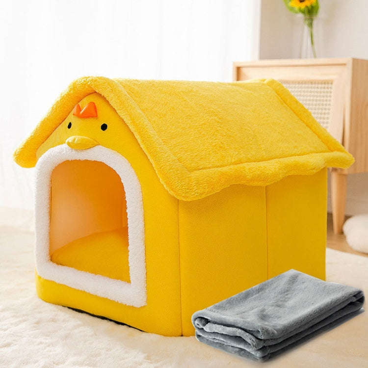 House Type Universal Removable and Washable Pet Dog Cat Bed Pet Supplies, Size:L(Yellow Chick + B...