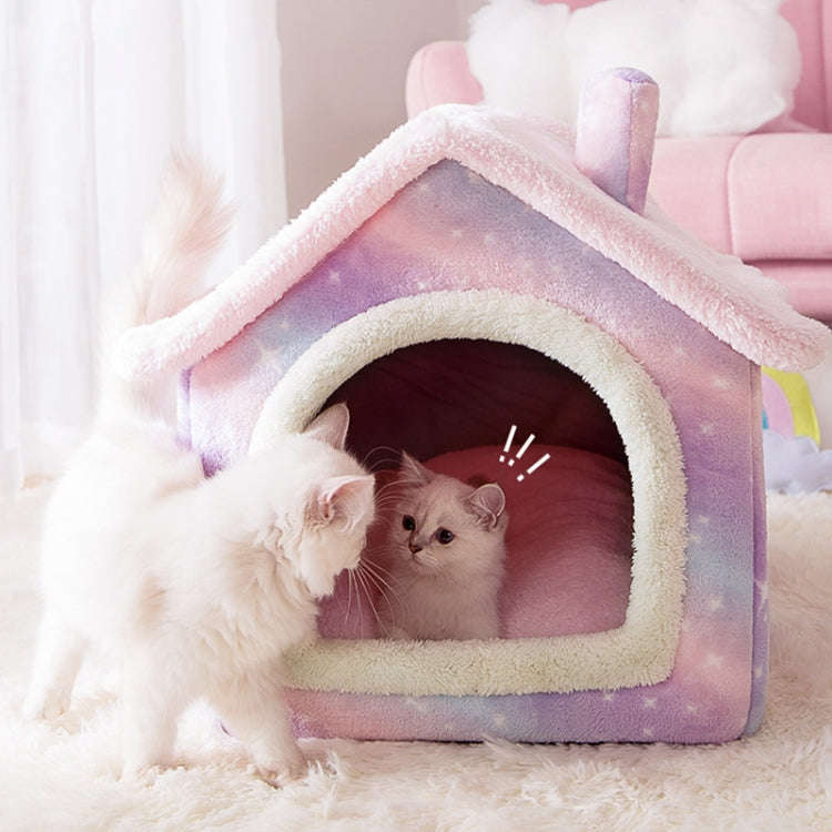 House Type Universal Removable and Washable Pet Dog Cat Bed Pet Supplies, Size:L(Gray Cat + Mat)