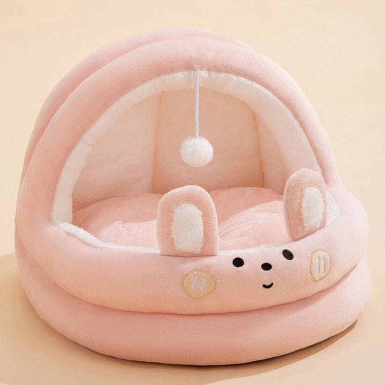 Semi-enclosed Cradle Pet Cat Bed Dog Kennel Pad Pet Supplies, Size:S(Pink Rabbit)