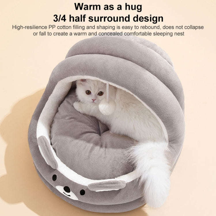 Semi-enclosed Cradle Pet Cat Bed Dog Kennel Pad Pet Supplies, Size:L(Brown Bear)