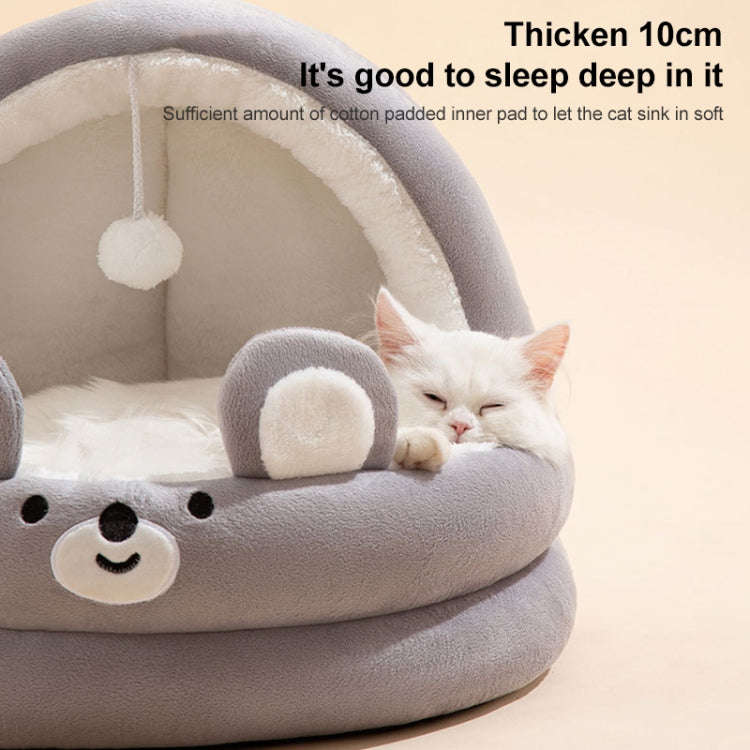 Semi-enclosed Cradle Pet Cat Bed Dog Kennel Pad Pet Supplies, Size:L(Brown Bear)